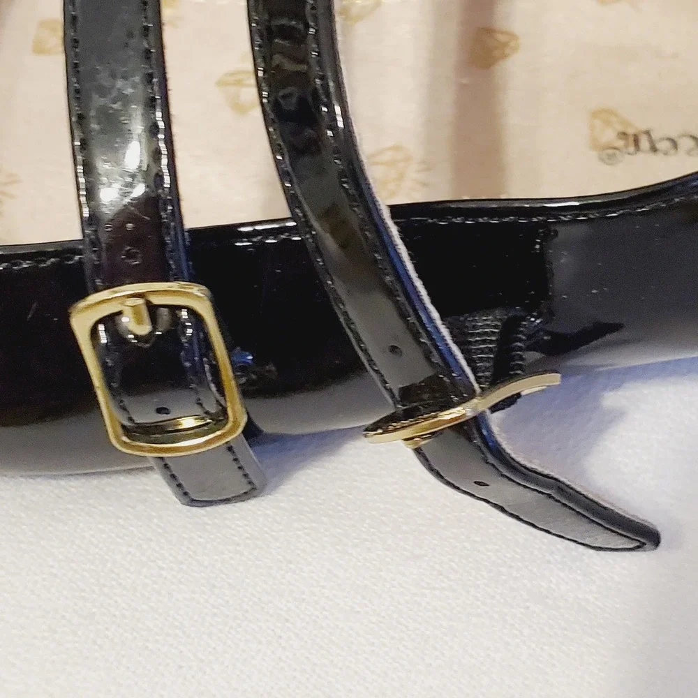 Self Esteem Girls Black Patent Mary Jane Flats Triple Strap Dress Shoes Size 3